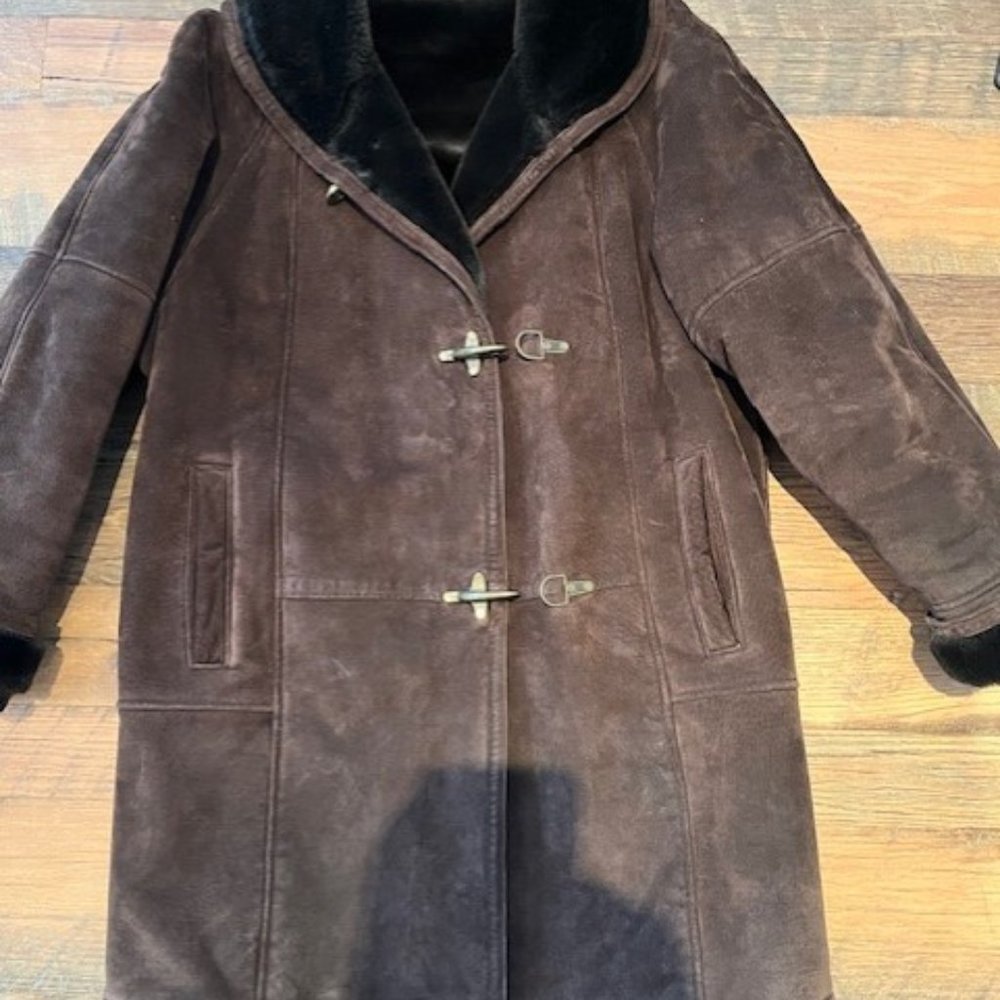 Men's shearling long line jackets, Saks 5th Avenue, size small, brown